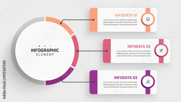 Fototapeta Business Central Circle Infographic Presentation with 3 Rectangle Label Icon for Presentation
