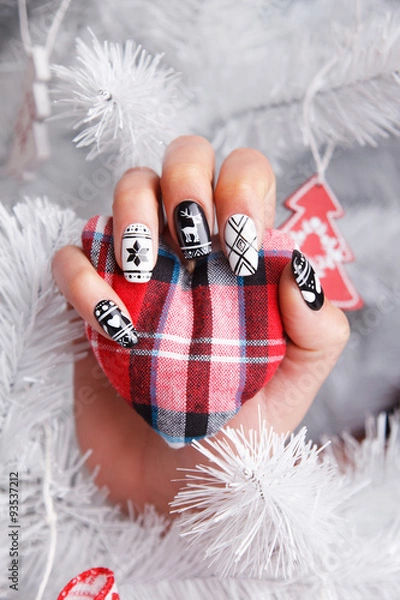 Obraz Beautiful nails with christmas sample