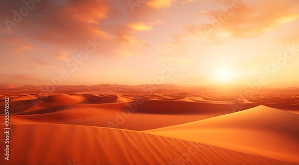 Fototapeta a desert filled with sand dunes and sunset, generative ai