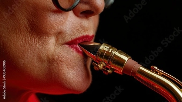 Fototapeta Saxophone Lady In Overexposed Light, Jazz Vibes Echoing 