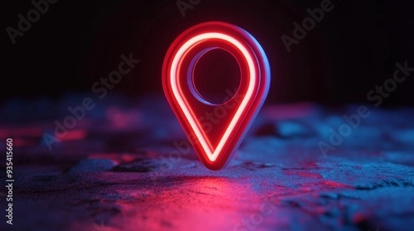Fototapeta A red dot with a black outline that is lit up