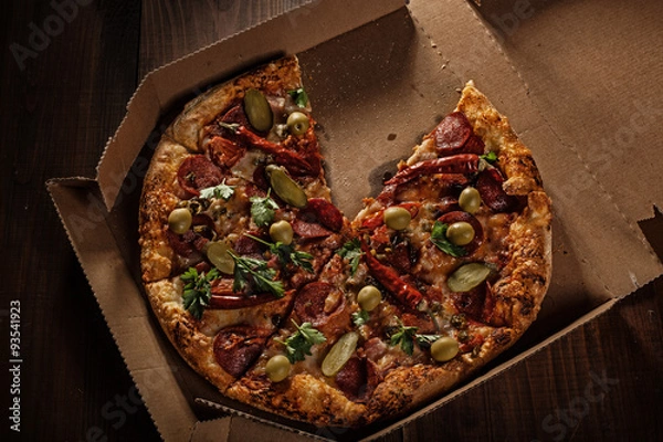 Obraz pizza in the in delivery box