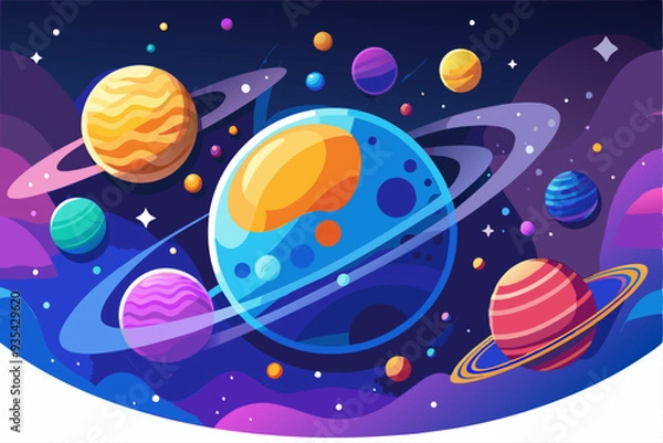 Fototapeta Colorful Planets and Stars in a Cosmic Landscape