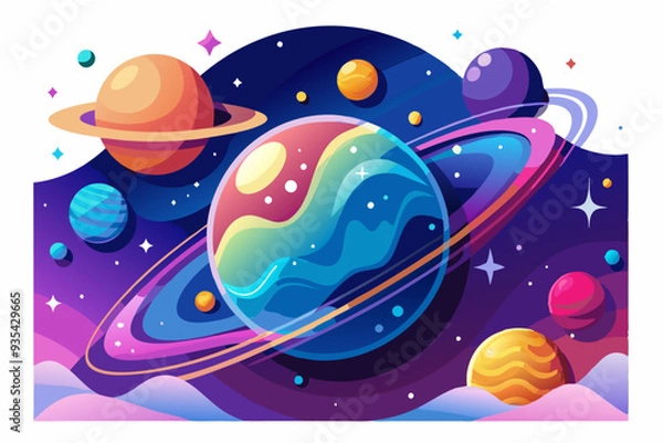 Fototapeta A Colorful and Abstract Depiction of a Star System with Planets and Stars