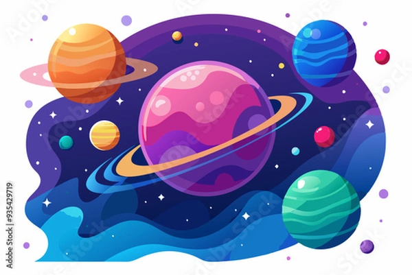 Fototapeta Colorful Planets and Stars in a Galaxy