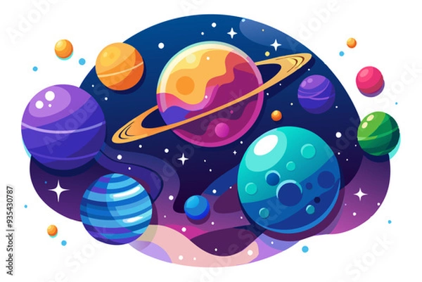 Fototapeta Colorful Planets in a Cosmic Nebula with Stars