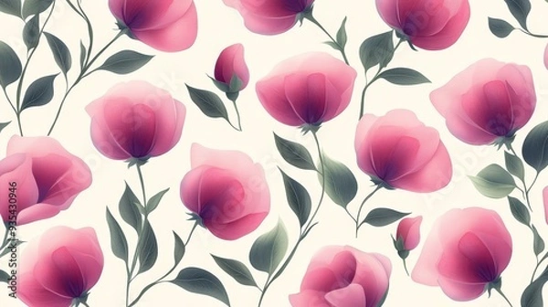 Obraz Pink Floral Seamless Pattern  Watercolor Style Delicate Flowers  Elegant Design White Background