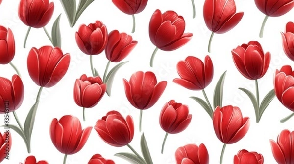 Obraz Seamless Pattern Red Tulips Floral Spring Flowers Design