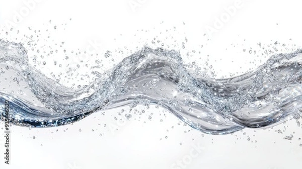 Fototapeta Top view of clear water waves with sparkling glitter, set against a minimal white background, highlighting the shimmering and fluid movement.