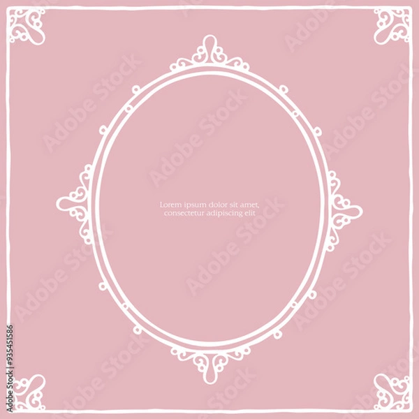 Fototapeta Series of vintage princess frame background layout template story book cover paper page in dusty mauve pink blush line drawing