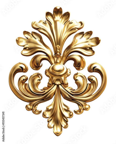 Fototapeta A golden baroque ornament, in 3D, is isolated on a transparent background.