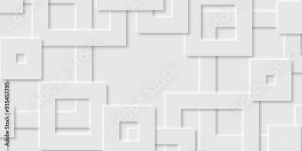 Fototapeta Abstract white rectangle shape geometric line background. abstract seamless modern white and gray color technology concept geometric rectangle vector background neomorphism style poster, banner design
