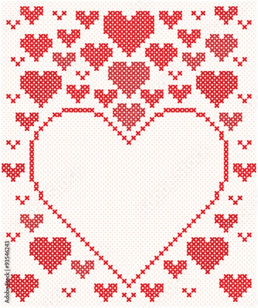 Fototapeta Beautiful card with red hearts for Valentines Day, wedding invitation, save the date