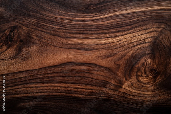 Fototapeta Walnut Wood texture, Natural light warm color wood texture with unique grain patterns. Close up of a wooden surface background.
