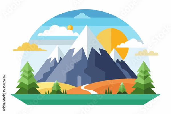 Fototapeta Mountain Range with Snowy Peaks and a Sunny Sky