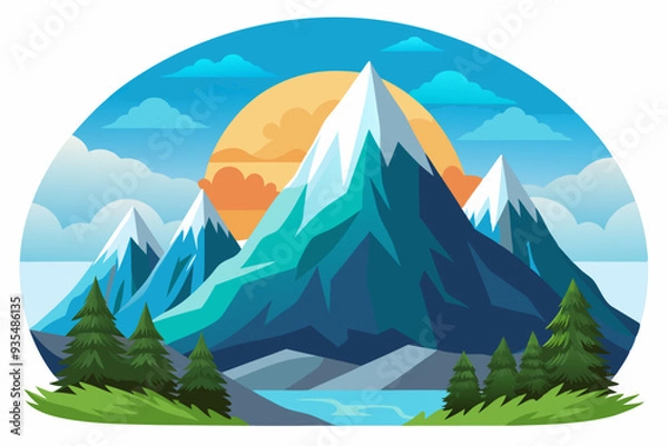Fototapeta Majestic Mountain Range with Snow-Capped Peaks and a Winding River