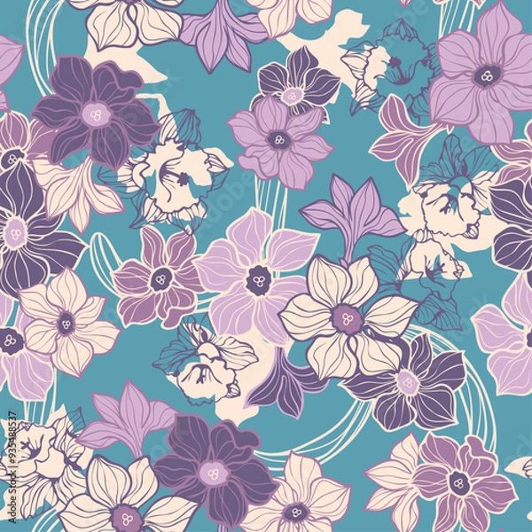 Obraz backgrounds, horizontal, no people, ornate, color image, floral pattern, decoration, design, flower, leaf, pattern, retro style, rose - flower, beige, photography, textile, textured, bouquet, linen, o