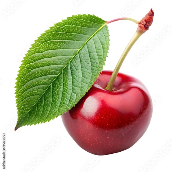 Fototapeta Cherry with Leaf Isolated on White Background Ideal for Fruit and Culinary Illustrations