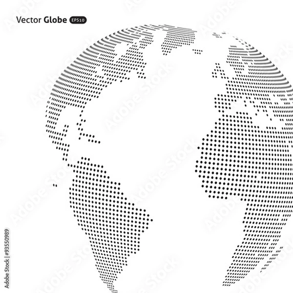 Fototapeta Vector abstract dotted globe, Central heating view on Atlantic o