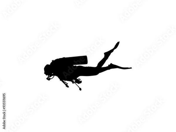 Fototapeta Silhouette of the Diving, Flat style, can use for Logo Gram, Sticker, Pictogram, Website, Apps, Diving Illustration or Graphic Design Element. Vector Illustration 