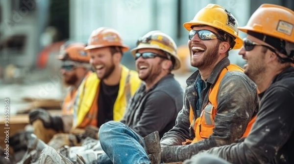 Fototapeta Construction Workers Sharing a Laugh on a Break