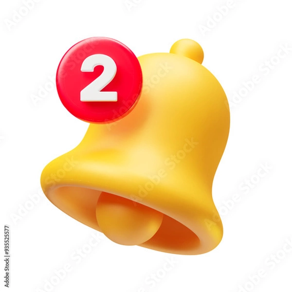 Fototapeta 3d rendering illustration of tinkle chime. Three-dimensional rendering of hand bell for social media communication. Reminder in phone app. Vector art of bell isolated on white background