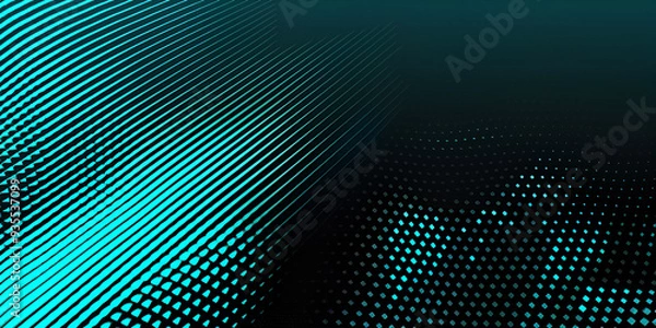 Obraz Abstract Digital Abstract Digital Background with Teal Dots and Lines GradientDesign with Flowing Teal Wave Patterns