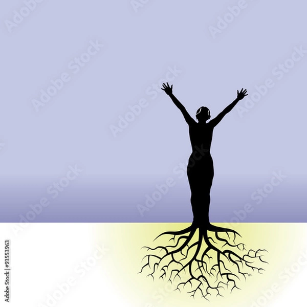 Obraz This vector background has a woman with tree roots