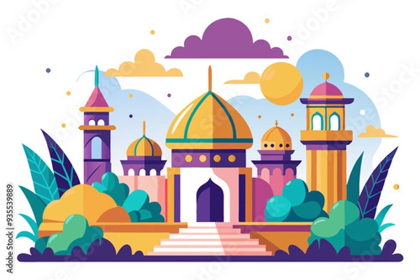 Fototapeta A Colorful Mosque with Lush Greenery