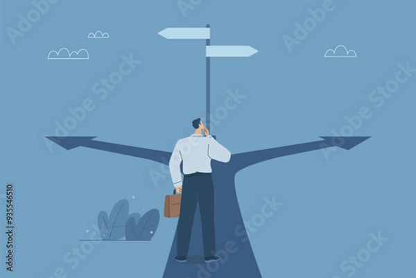 Fototapeta Business decisions or choices, Finding the right direction, Business opportunities or paths to success, Using vision to decide the path ahead, Businessman are choosing a business path. Vector design.