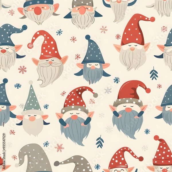 Fototapeta New Year's and Christmas festival seamless pattern in a 2D doodle illustrator style on pastel color backgrounds for graphic advertising.
