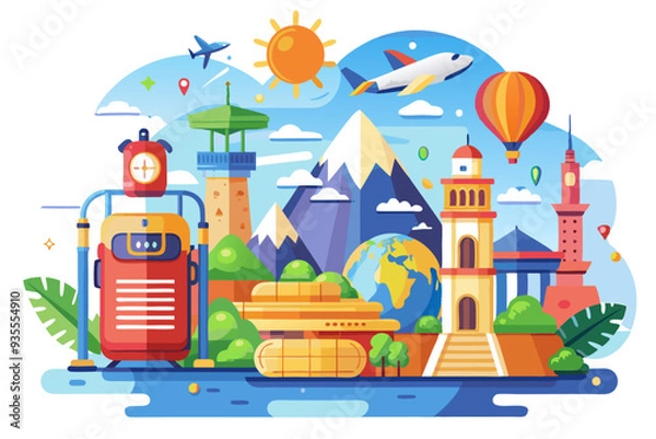 Fototapeta Colorful Illustration of World Travel and Exploration
