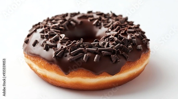Fototapeta Sweet chocolate donut on white background : Generative AI