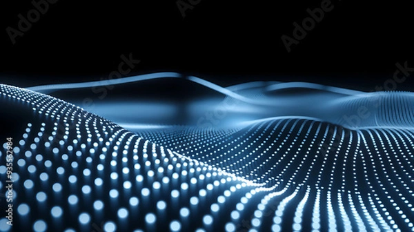 Fototapeta Abstract  dots flow particles light with dark bacground.Big data ,data analytic,AI,Artifical Intelligence concept. hi-technology banner