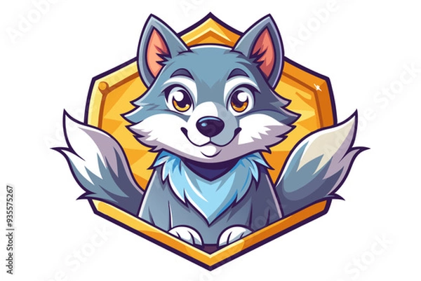 Fototapeta Cartoon Wolf with a Yellow Hexagon Behind It
