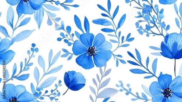 Fototapeta Watercolor Blue Floral Bouquet, Watercolor, Blue Flower, Floral, Abstract , Botanical