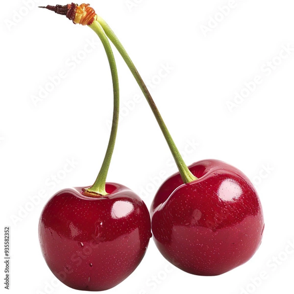 Fototapeta A pair of cherries isolated on a transparent background