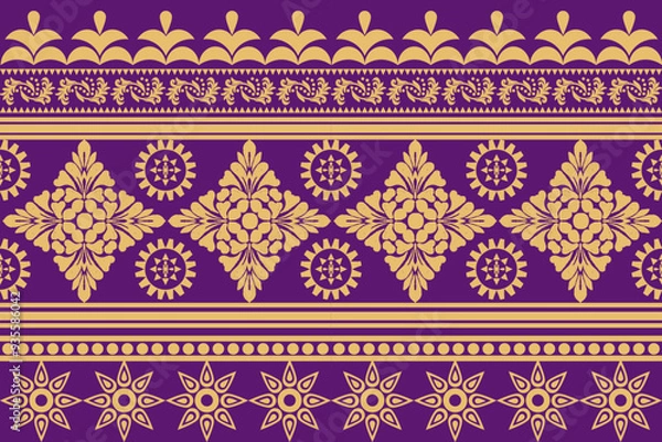 Fototapeta Abstract fabric pattern design, purple, yellow, non-abstract flower, hole pattern design for fabric pattern, pants, pillows, blankets and more.