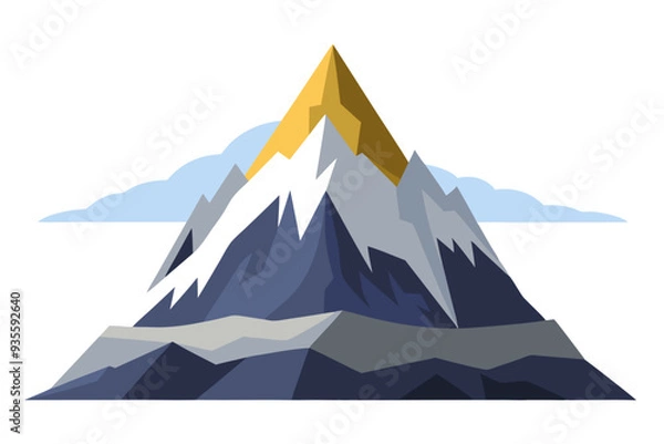 Fototapeta A stylized illustration of a snow-capped mountain peak with a golden summit