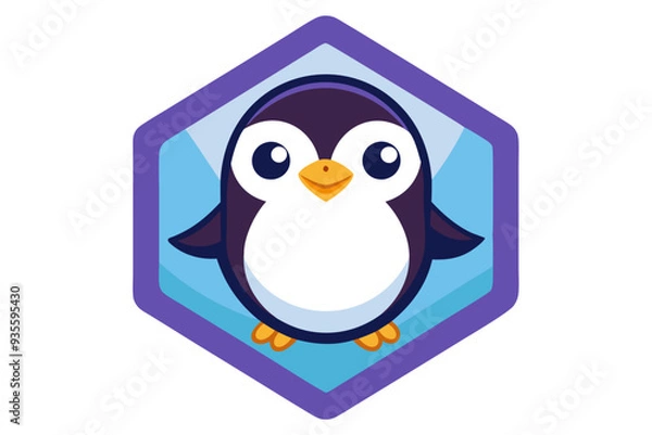 Fototapeta Cartoon Penguin in Hexagon with Blue and Purple Background