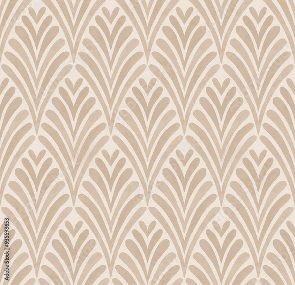 Obraz Seamless pattern design. Beige scallop on white.
