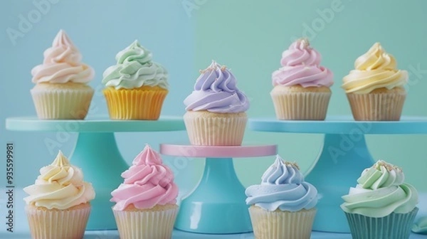 Fototapeta Colorful Cupcakes on a Stand.