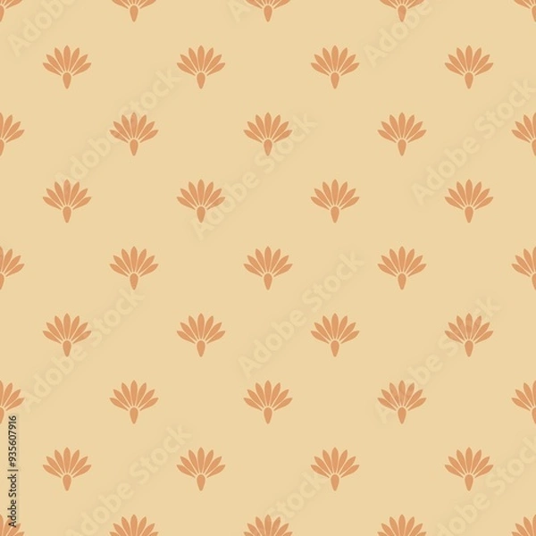 Fototapeta Retro geometric calm orange flowers on the light orange background. Small scale.