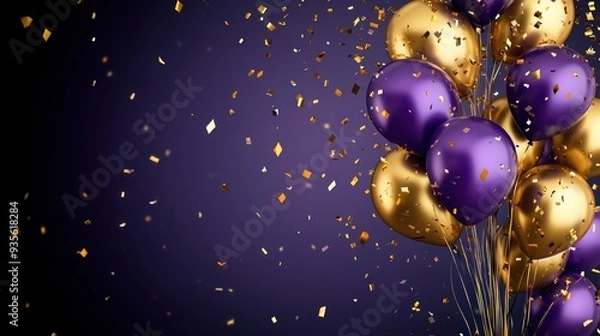 Obraz Purple and Gold Balloons with Confetti