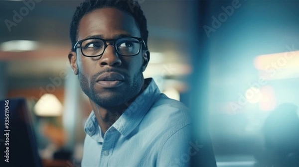 Fototapeta Diverse team of young professionals is working in modern business company. Working day of an office worker. Business, consulting, and technology concept.