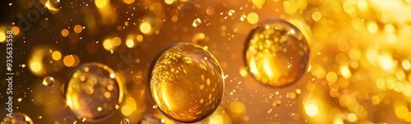 Fototapeta golden yellow bubble oil. 
