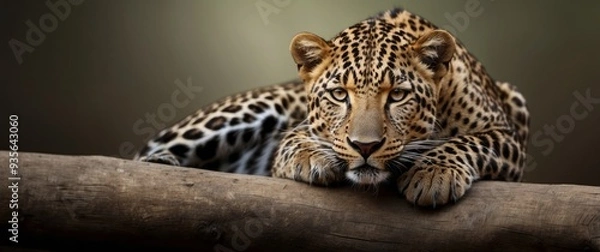 Fototapeta A Leopard Resting on a Branch, Looking Directly at the Camera