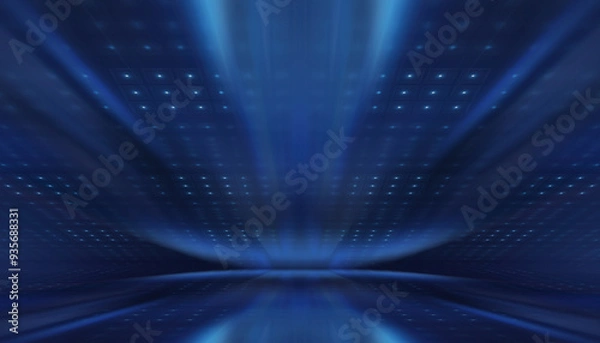 Fototapeta Abstraction with rays and neon. Futuristic empty stage.