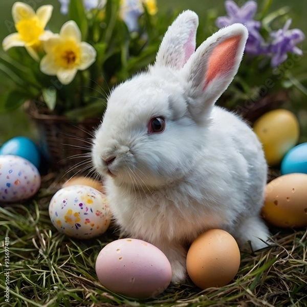 Fototapeta easter bunny and eggs