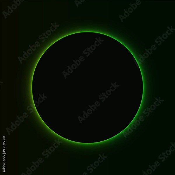 Fototapeta Black circle frame illuminated with green light. Abstract colorful round border background. Realistic glowing neon lighting with copy space. Vector illustration